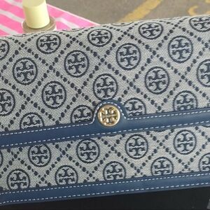 Tory Burch Blue and Cream Patterned Clutch